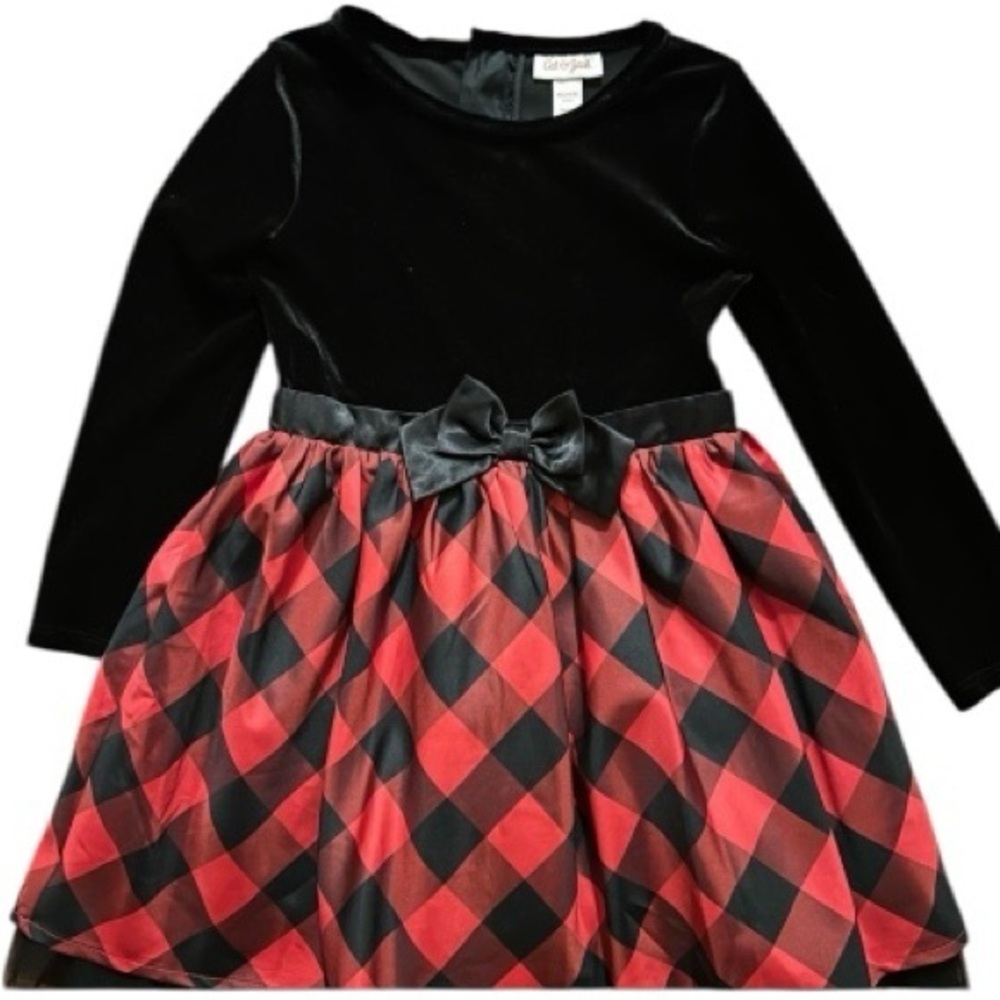 Cat & Jack Black Velvet and Red Buffalo Check Gingham Holiday Plaid Dress::EUC::